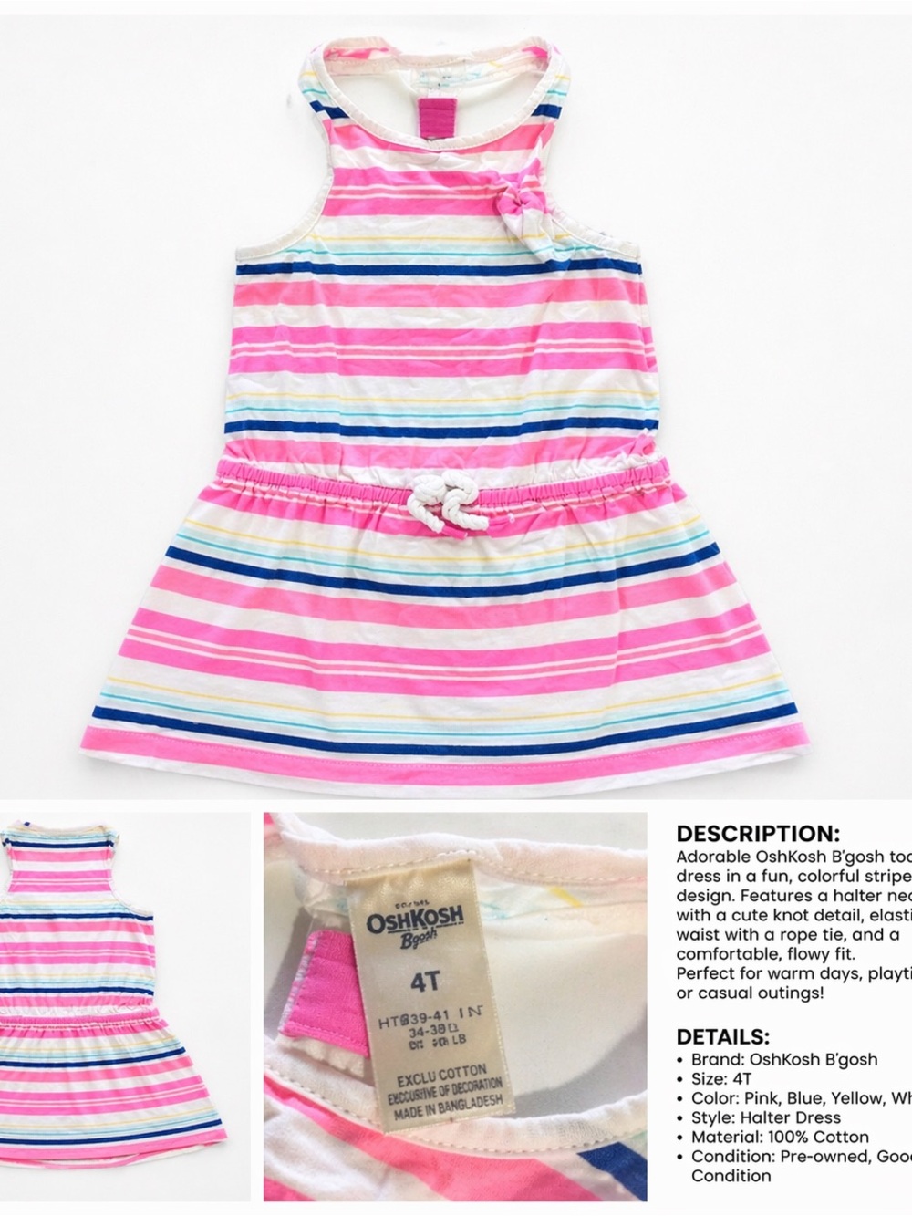 OshKosh B'gosh Pink, Blue & Yellow Striped Halter Dress